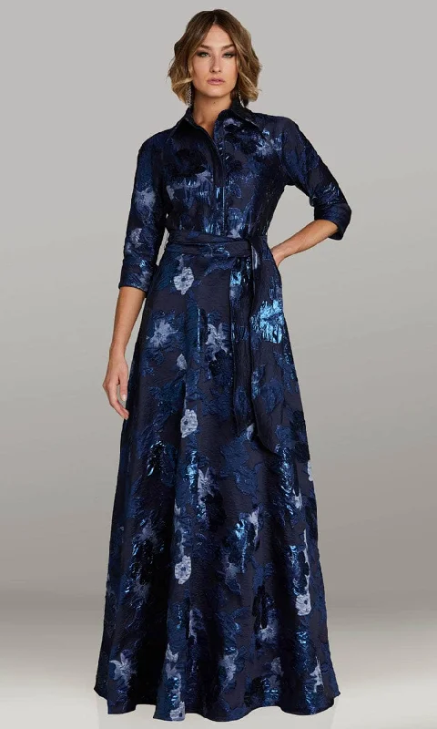 Sleeveless wedding guest dresses with ruffled hemsFeriani Couture 18437 - Collared V-Neck Jacquard Evening Gown Sleeveless wedding guest dresses with ruffled hemsFeriani Couture 18437 - Collared V-Neck Jacquard Evening Gown