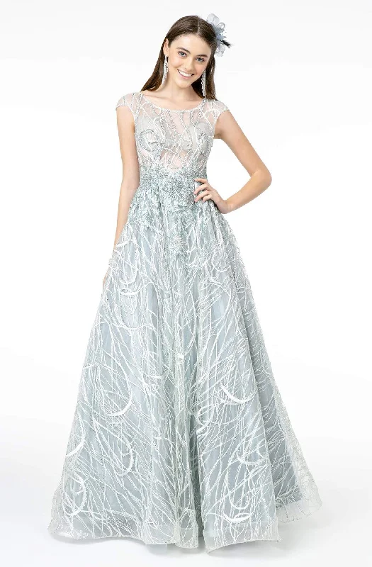 Wedding guest dresses with cold - shoulder ruffled sleeves and knee - length hemsGLS by Gloria - GL2890 Illusion Cap Sleeve Embroidered A-Line Gown Wedding guest dresses with cold - shoulder ruffled sleeves and knee - length hemsGLS by Gloria - GL2890 Illusion Cap Sleeve Embroidered A-Line Gown