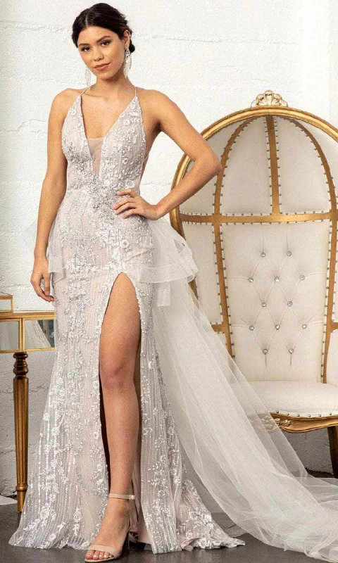 Metallic wedding guest dresses for a glamorous weddingGLS by Gloria GL3003 - Plunging V-Neck Beaded Prom Dress Metallic wedding guest dresses for a glamorous weddingGLS by Gloria GL3003 - Plunging V-Neck Beaded Prom Dress