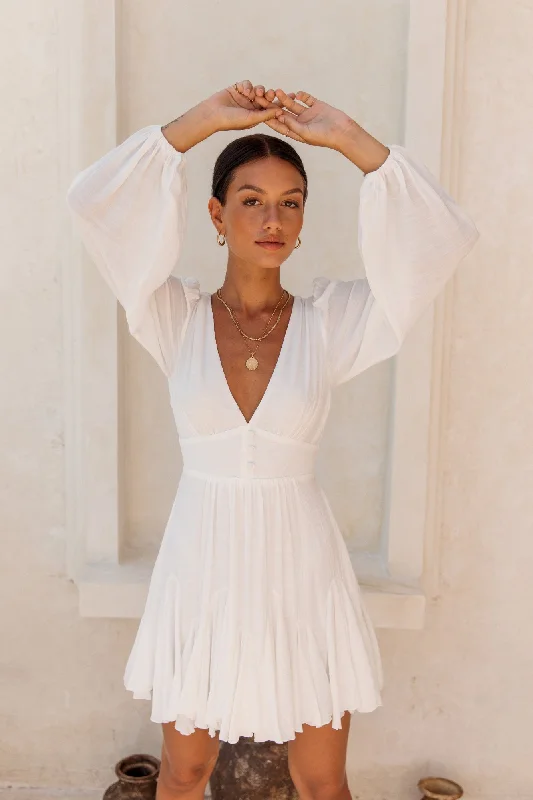 Floral print mini dresses for summer partiesGoing Solar Dress White