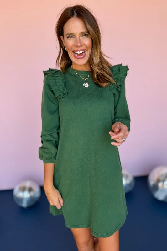 Mini dresses with beaded embellishments for a fancy eventHunter Green Layer Ruffle Shoulder Band Cuff Dress Mini dresses with beaded embellishments for a fancy eventHunter Green Layer Ruffle Shoulder Band Cuff Dress