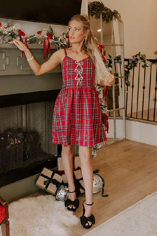 Mini dresses with belted waists for a defined silhouetteKiss Under The Mistletoe Plaid Mini Dress