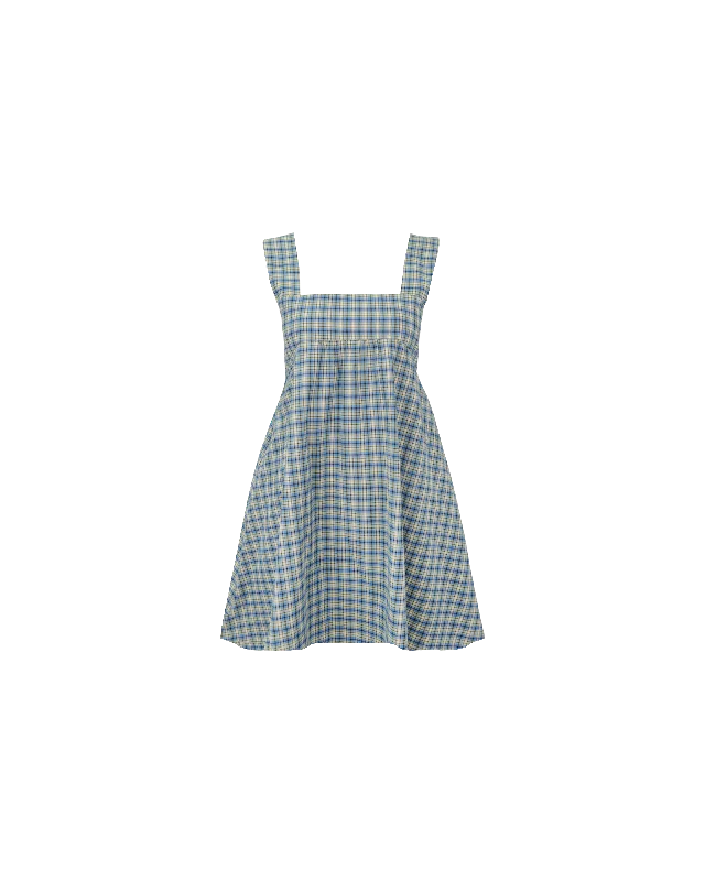 Ruffled mini dresses for a romantic touchMARGIE TIE MINI DRESS BLUE YELLOW CHECK