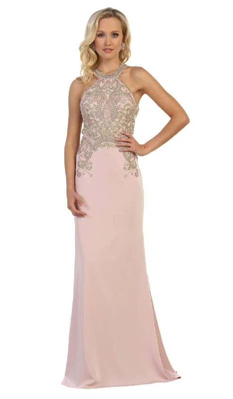 Mini wedding guest dresses with glittery accents for a trendy lookMay Queen - MQ1538 Gilded Halter Neck Trumpet Dress Mini wedding guest dresses with glittery accents for a trendy lookMay Queen - MQ1538 Gilded Halter Neck Trumpet Dress