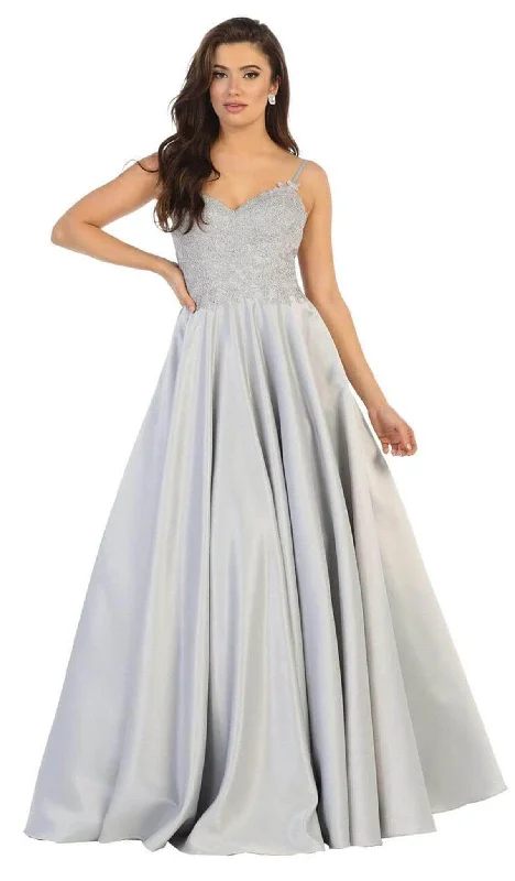 Printed wedding guest dresses with tropical motifs for beach weddingsMay Queen MQ1685 - Beaded Lace V-Neck Evening Gown Printed wedding guest dresses with tropical motifs for beach weddingsMay Queen MQ1685 - Beaded Lace V-Neck Evening Gown