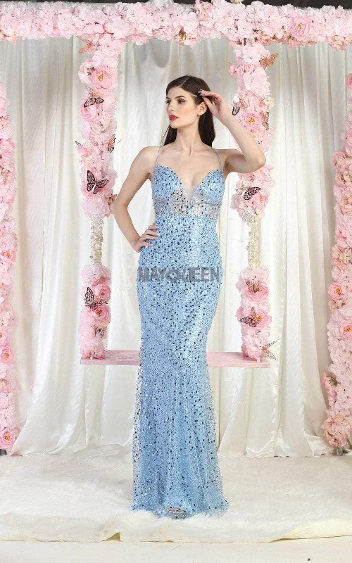 Satin wedding guest dresses with side slits for a sexy touchMay Queen RQ7993 - Plunging Sequin Prom Dress Satin wedding guest dresses with side slits for a sexy touchMay Queen RQ7993 - Plunging Sequin Prom Dress
