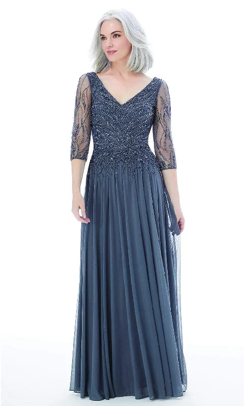 Wedding guest dresses with cold - shoulder ruffled sleeves and knee - length hemsMGNY By Mori Lee - 72202 Sheer Quarter Sleeve Beaded Mesh A-Line Gown Wedding guest dresses with cold - shoulder ruffled sleeves and knee - length hemsMGNY By Mori Lee - 72202 Sheer Quarter Sleeve Beaded Mesh A-Line Gown