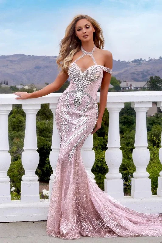 Wedding guest dresses with puff sleeves and knee - length hemsPortia And Scarlett 22956 Long Halter Prom Dress Wedding guest dresses with puff sleeves and knee - length hemsPortia And Scarlett 22956 Long Halter Prom Dress