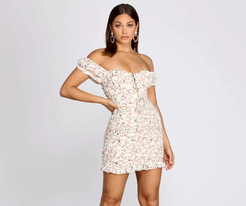 Sheer mini dresses with lace insertsPrettiest Pick Sweetheart Ruched Mini Dress