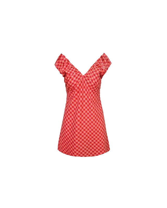 Floral print mini dresses for summer partiesRAQUEL MINI DRESS RED TARTAN