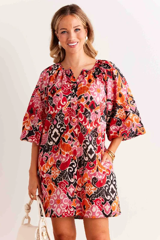 Linen mini dresses for a breathable summer optionSandra Dress- Pink, Short Sleeve