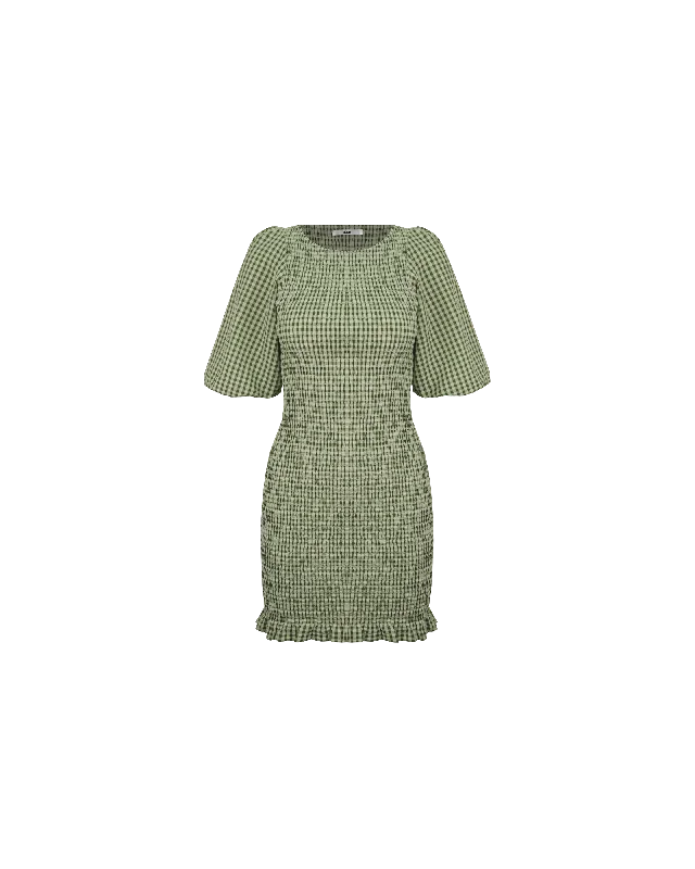 Mini dresses with gathered skirts for a voluminous effectSKY SHIRRED DRESS FOREST GINGHAM Mini dresses with gathered skirts for a voluminous effectSKY SHIRRED DRESS FOREST GINGHAM