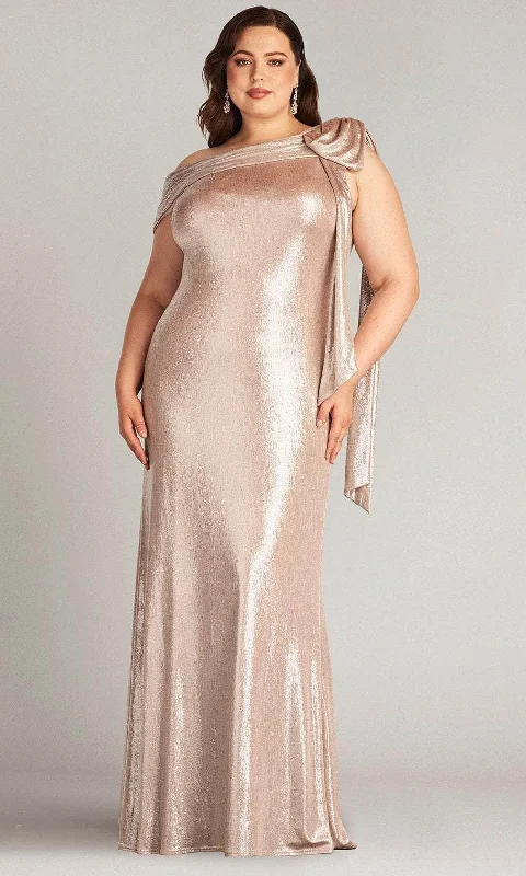 Wrap - style wedding guest dresses with bow accentsTadashi Shoji BSJ18371LQ - Valia Bow-Shoulder Gown - PLUS SIZE Wrap - style wedding guest dresses with bow accentsTadashi Shoji BSJ18371LQ - Valia Bow-Shoulder Gown - PLUS SIZE
