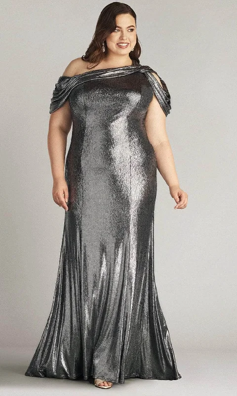 One - shoulder wedding guest dresses with beaded detailsTadashi Shoji BSJ22037LQ - Metallic Jersey Drape Shoulder Evening Gown One - shoulder wedding guest dresses with beaded detailsTadashi Shoji BSJ22037LQ - Metallic Jersey Drape Shoulder Evening Gown