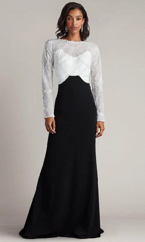 Wrap - style wedding guest dresses with bow accentsTadashi Shoji CFK24424L - Pearl Embellished Long Sleeve Evening Gown Wrap - style wedding guest dresses with bow accentsTadashi Shoji CFK24424L - Pearl Embellished Long Sleeve Evening Gown