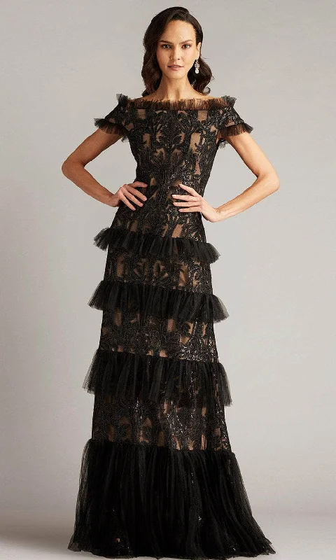 One - shoulder wedding guest dresses with beaded detailsTadashi Shoji CGX24921L - Tiered Lace Evening Gown One - shoulder wedding guest dresses with beaded detailsTadashi Shoji CGX24921L - Tiered Lace Evening Gown