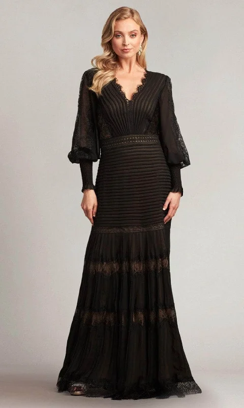 Wedding guest dresses with keyhole backs and flowing fabricsTadashi Shoji YV21070L - V-Neck Bishop Sleeve Evening Gown Wedding guest dresses with keyhole backs and flowing fabricsTadashi Shoji YV21070L - V-Neck Bishop Sleeve Evening Gown