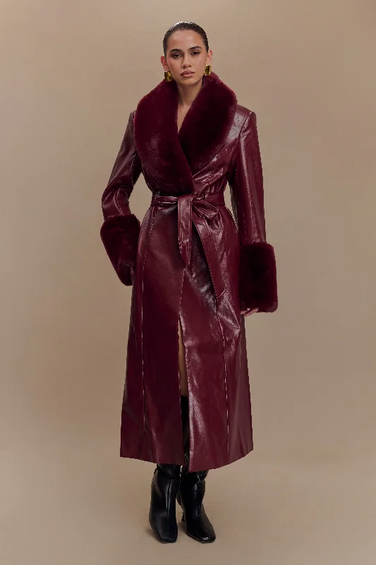 Shearling - lined women's leather coats for ultimate warmth and luxuryBec Faux Leather Trench Coat With Faux Fur - Cherry Red Shearling - lined women's leather coats for ultimate warmth and luxuryBec Faux Leather Trench Coat With Faux Fur - Cherry Red