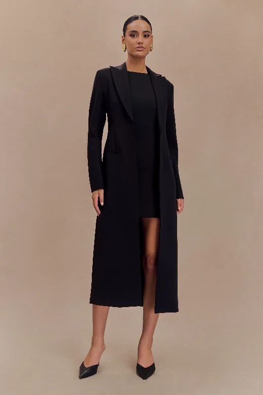 Embroidered women's cotton coats in a bohemian pattern for a unique designCaviar Suiting Coat - Black Embroidered women's cotton coats in a bohemian pattern for a unique designCaviar Suiting Coat - Black