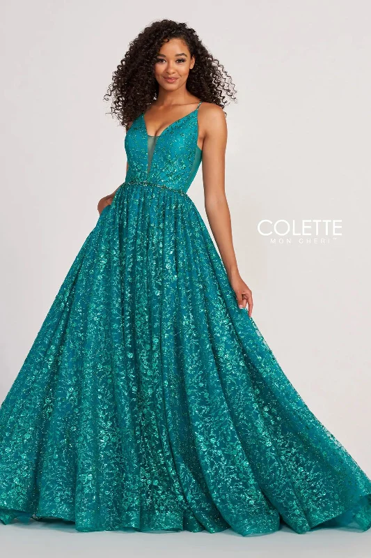Pleated Women Dress with a Timeless and Elegant TextureColette CL2016 Prom Long Formal Glitter Ball Gown