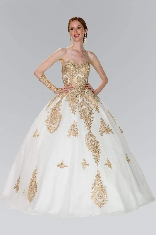 Prom dresses with lace - trimmed sleeves and empire - style waists for a flattering and vintage - inspired formal affairElizabeth K - GL2379 Strapless Sweetheart Gilt Lace Ballgown Prom dresses with lace - trimmed sleeves and empire - style waists for a flattering and vintage - inspired formal affairElizabeth K - GL2379 Strapless Sweetheart Gilt Lace Ballgown