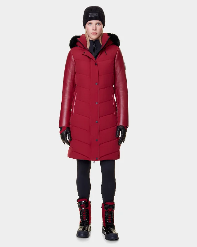 Shearling - lined women's leather coats for ultimate warmth and luxuryELSA WOMEN'S DOWN PUFFER WITH RECYCLED LEATHER SLEEVES
