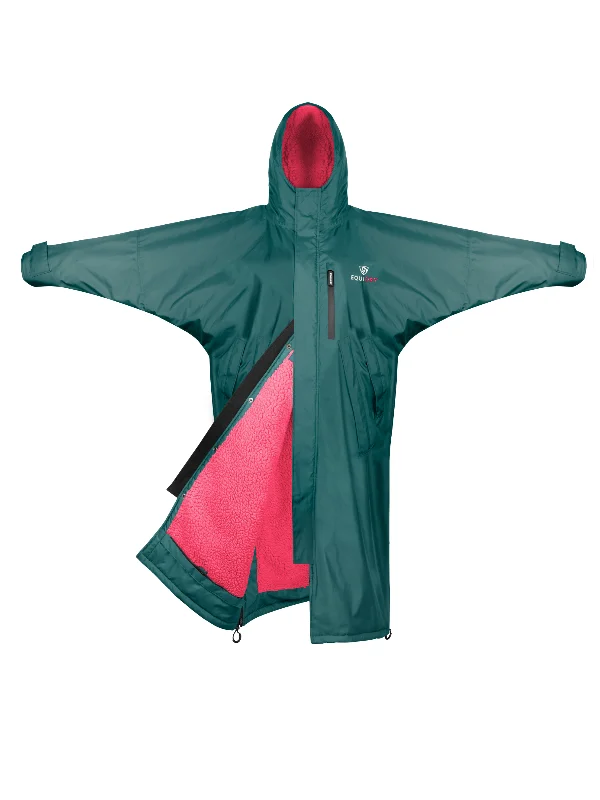 Embroidered women's cotton coats in a bohemian pattern for a unique designEvolution Women's | Thick Fleece | Fixed Hood | Teal/Peacock Pink Embroidered women's cotton coats in a bohemian pattern for a unique designEvolution Women's | Thick Fleece | Fixed Hood | Teal/Peacock Pink