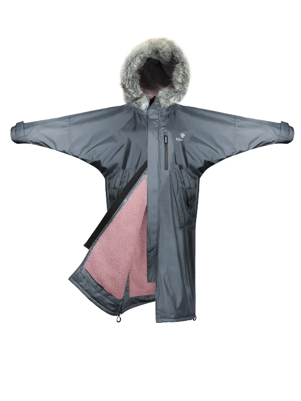 Checkered women's wool coats in a classic pattern for a timeless styleEvolution Women's | Thick Fleece | Fur Hood | Charcoal/Pale Pink Checkered women's wool coats in a classic pattern for a timeless styleEvolution Women's | Thick Fleece | Fur Hood | Charcoal/Pale Pink
