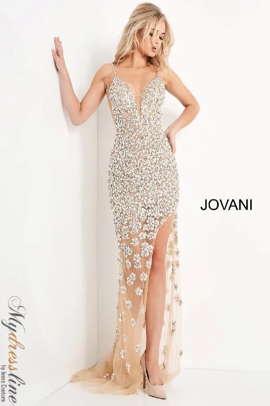 Prom dresses with tiered ruffled sleeves and satin skirts for a feminine and voluminous lookJovani 02492