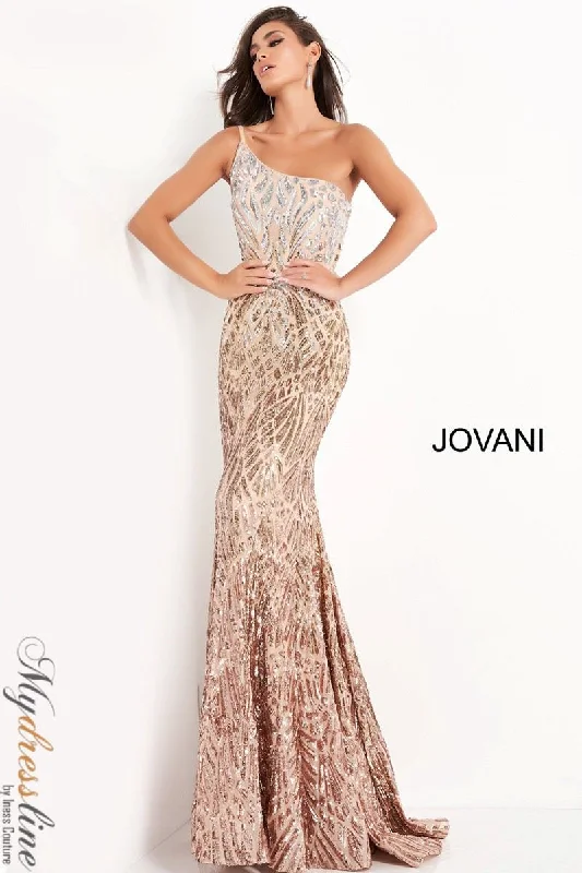 Formal dresses with cold - shoulder ruffled sleeves and floral prints for a romantic and trendy formal styleJovani 06469 Formal dresses with cold - shoulder ruffled sleeves and floral prints for a romantic and trendy formal styleJovani 06469