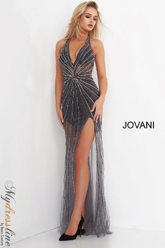 A - line formal dresses with beaded lace appliques for formal eventsJovani 3208