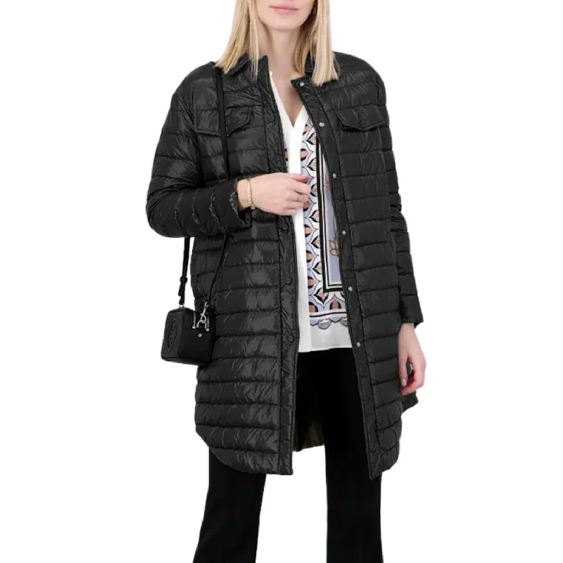 Water - resistant women's trench coats with adjustable cuffs for rainy daysLightweight Button Up Padded Coat In Black Water - resistant women's trench coats with adjustable cuffs for rainy daysLightweight Button Up Padded Coat In Black