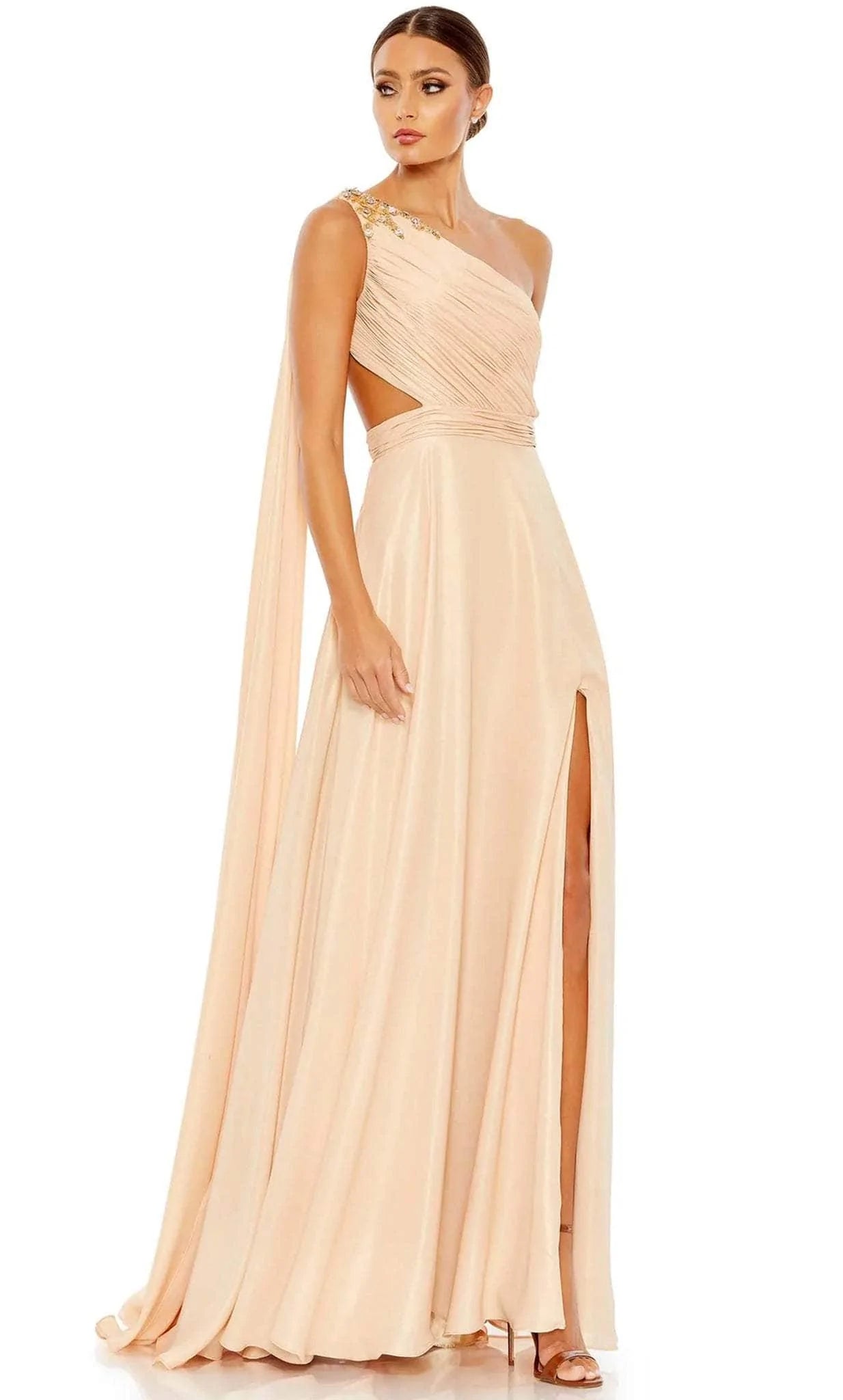 Prom dresses with ruched bodices and organza sleeves for a romantic lookMac Duggal 68053 - Grecian Inspired A-line Flowy Gown Prom dresses with ruched bodices and organza sleeves for a romantic lookMac Duggal 68053 - Grecian Inspired A-line Flowy Gown