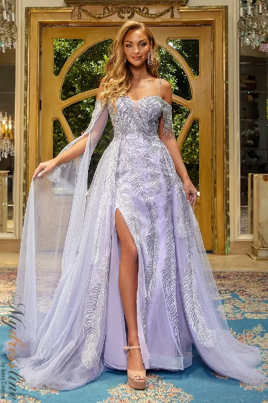 Prom dresses with lace - trimmed sleeves and empire - style waists for a flattering and vintage - inspired formal affairPortia & Scarlett PS22911 Prom dresses with lace - trimmed sleeves and empire - style waists for a flattering and vintage - inspired formal affairPortia & Scarlett PS22911