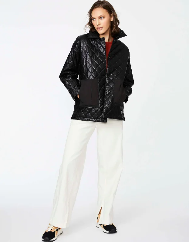 Mid - length women's down coats in a slim fit for a modern and sleek appearanceQUILTED BARN JACKET