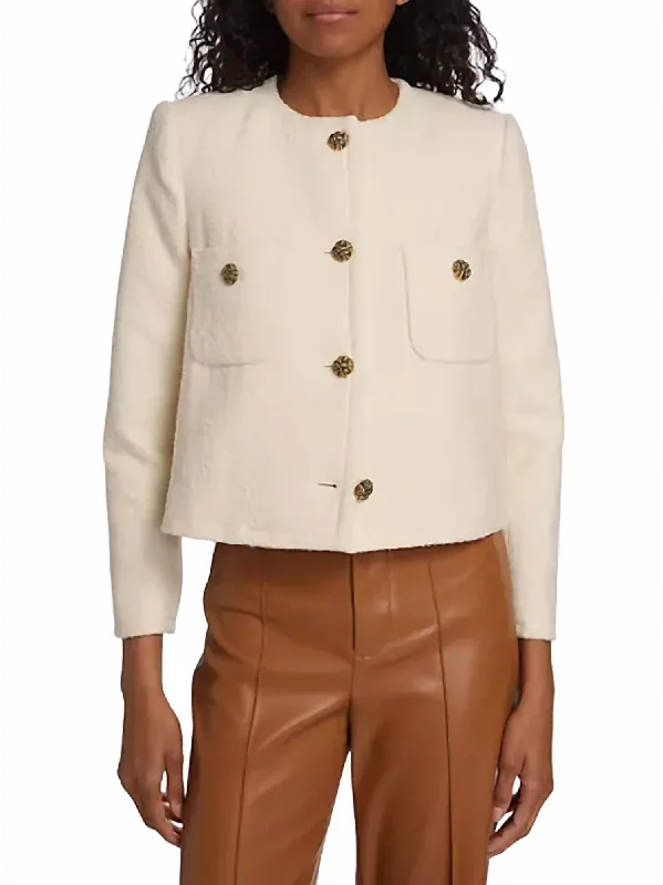 Belted women's cashmere coats in soft pastels for a luxurious feelTweed Cotton-Blend Jacket In Ecru