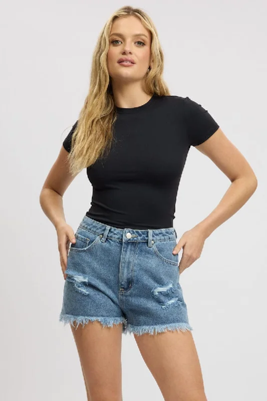 Belted Women Shorts to Enhance the WaistlineDenim Relaxed Shorts High Rise