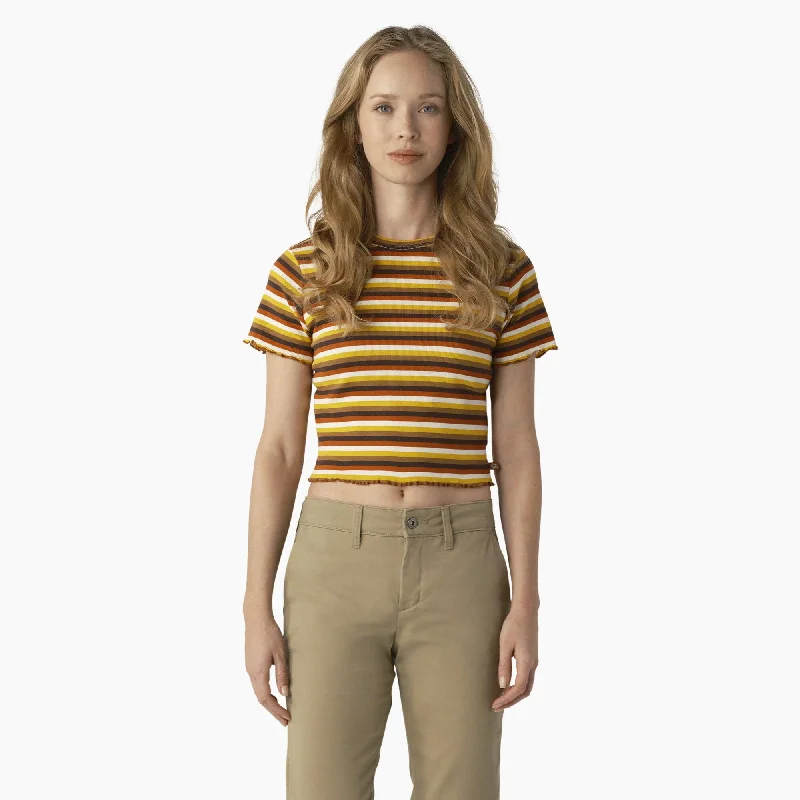 Sequined Women T Shirt for a Sparkly Night OutWomen's Striped Cropped Baby T-Shirt, Ginger Honey Baby Stripe Sequined Women T Shirt for a Sparkly Night OutWomen's Striped Cropped Baby T-Shirt, Ginger Honey Baby Stripe