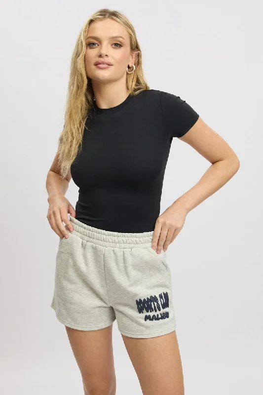 Bermuda Women Shorts for a Classic and Sophisticated LookGrey Track Shorts High Rise Elastic Waist