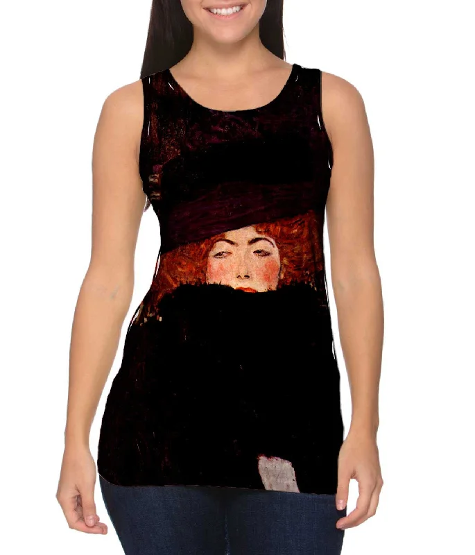 One - Shoulder Women's Rayon Blend Tank Tops for a Flowy LookGustav Klimt -"Lady with Hat and Featherboa" (1909) One - Shoulder Women's Rayon Blend Tank Tops for a Flowy LookGustav Klimt -"Lady with Hat and Featherboa" (1909)