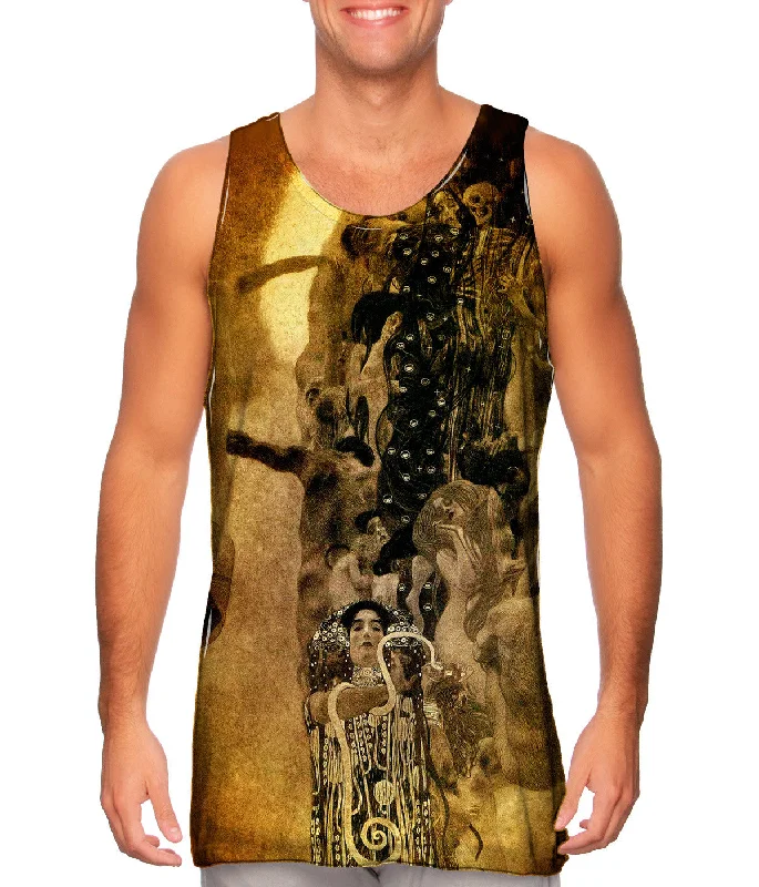 Plus Size Women's Ruffled Hem Tank Tops with Floral PrintsGustav Klimt -"Medicine" (1907) Plus Size Women's Ruffled Hem Tank Tops with Floral PrintsGustav Klimt -"Medicine" (1907)