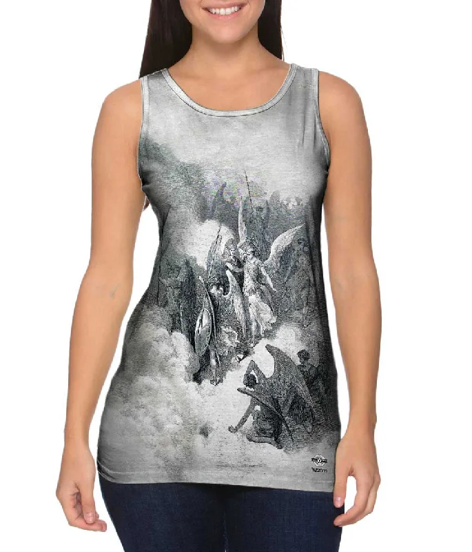 Plus Size Women's Ruffled Hem Tank Tops with Floral PrintsGustave Dore - "Abdiel and Satan" (1868) Plus Size Women's Ruffled Hem Tank Tops with Floral PrintsGustave Dore - "Abdiel and Satan" (1868)