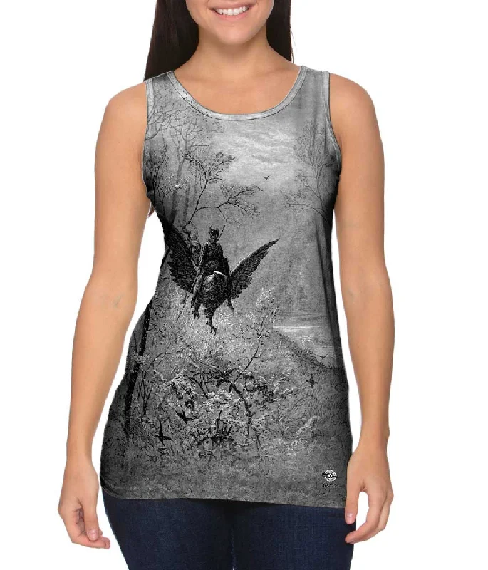 Plus Size Women's Ruffled Hem Tank Tops with Floral PrintsGustave Dore - "Orlando Furioso" (1891) Plus Size Women's Ruffled Hem Tank Tops with Floral PrintsGustave Dore - "Orlando Furioso" (1891)