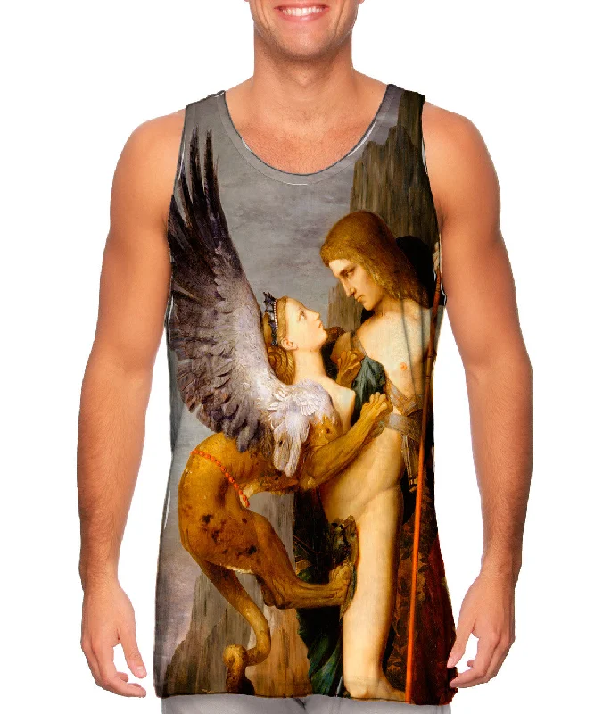 Plus Size Women's Ruffled Hem Tank Tops with Floral PrintsGustave Moreau - "Oedipus and the Sphinx" (1864) Plus Size Women's Ruffled Hem Tank Tops with Floral PrintsGustave Moreau - "Oedipus and the Sphinx" (1864)
