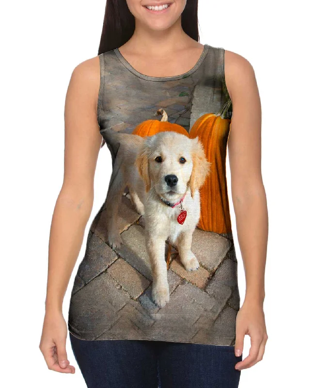 Mock Neck Women's Performance Tank Tops for CyclingHalloween Pumpkin Puppy