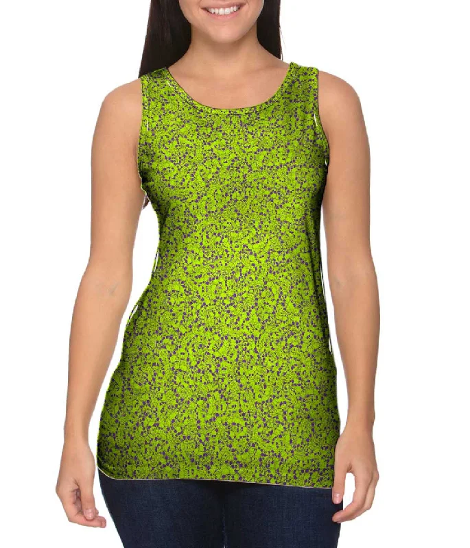 High - Neck Women's Silk Blend Tank Tops for a Luxurious FeelHalloween Skulls Green Purple High - Neck Women's Silk Blend Tank Tops for a Luxurious FeelHalloween Skulls Green Purple