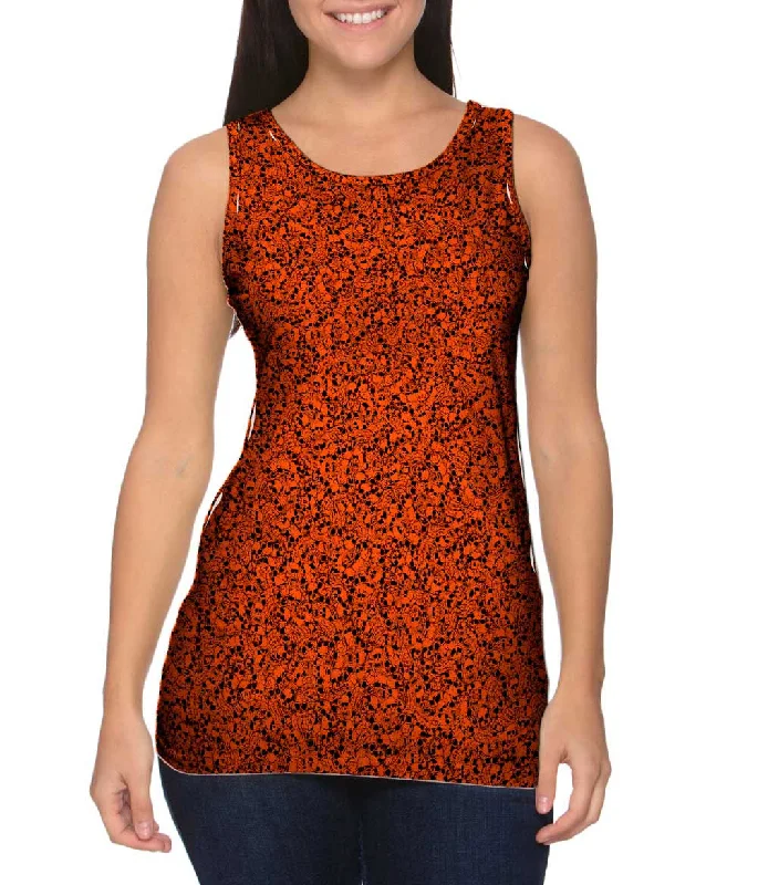 Plus Size Women's Glitter - Trimmed Tank Tops for Party NightsHalloween Skulls Orange Plus Size Women's Glitter - Trimmed Tank Tops for Party NightsHalloween Skulls Orange
