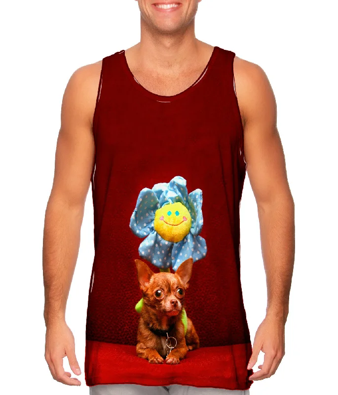 Women's Button - Down Tank Tops in Striped PatternsHappy Birthday Flower Chihuahua