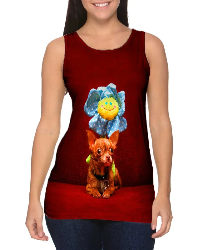 Mock Neck Women's Performance Tank Tops for CyclingHappy Birthday Flower Chihuahua