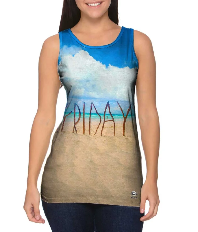 Plus Size Women's Ruffled Hem Tank Tops with Floral PrintsHappy Friday Beach